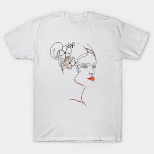 One line continuous woman face. Continuous line pattern. Trendy hand drawn textures. T-Shirt